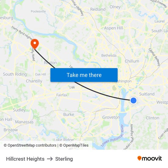 Hillcrest Heights to Sterling map