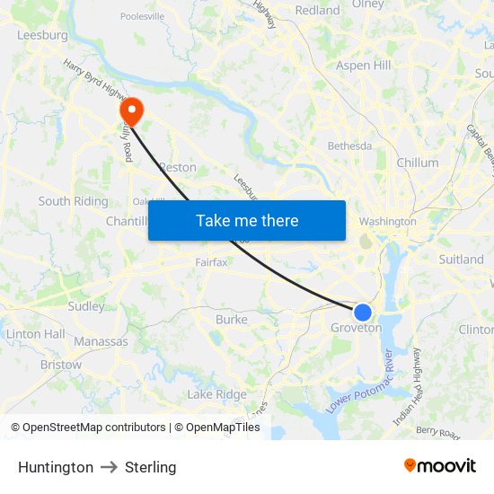 Huntington to Sterling map