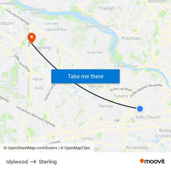 Idylwood to Sterling map