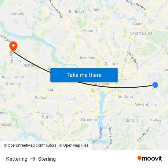 Kettering to Sterling map