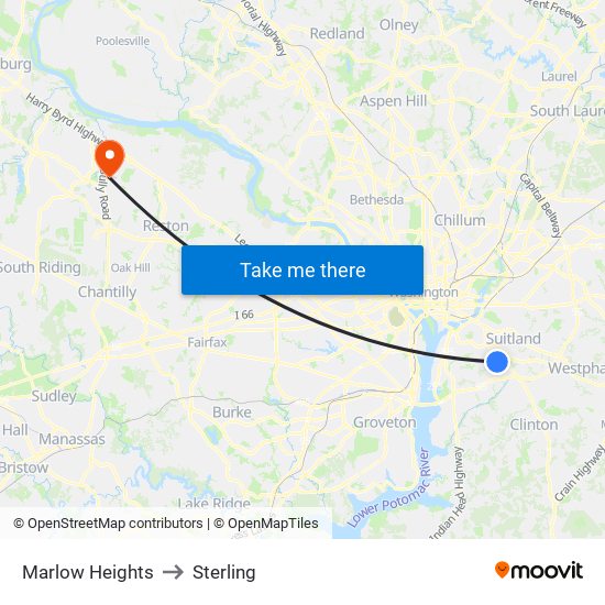 Marlow Heights to Sterling map