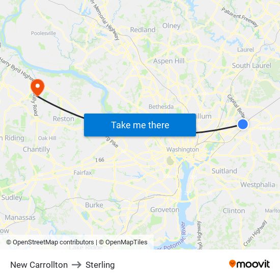 New Carrollton to Sterling map
