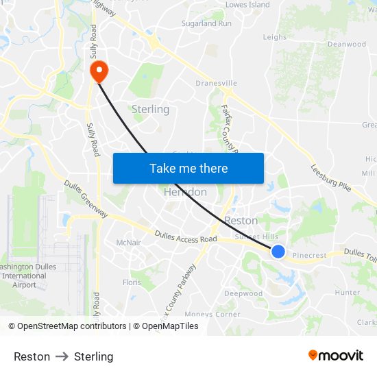 Reston to Sterling map