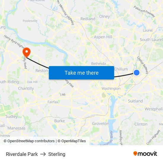 Riverdale Park to Sterling map