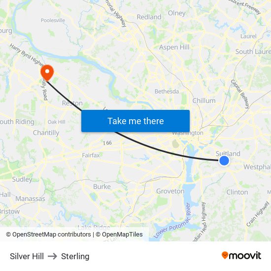 Silver Hill to Sterling map