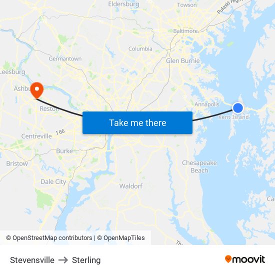 Stevensville to Sterling map