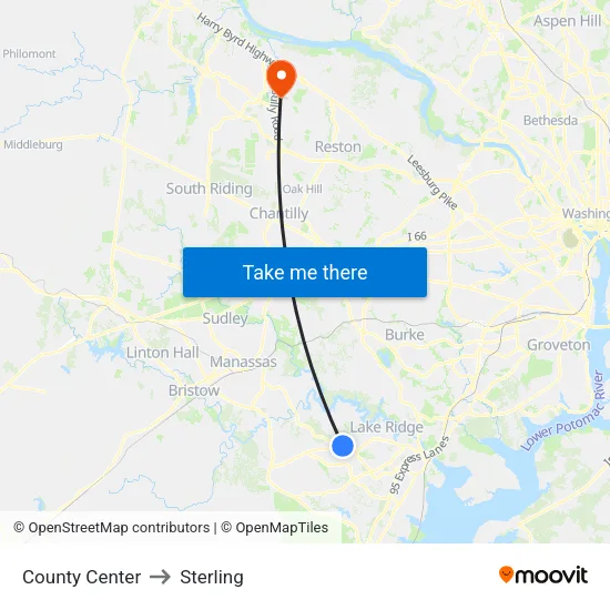 County Center to Sterling map