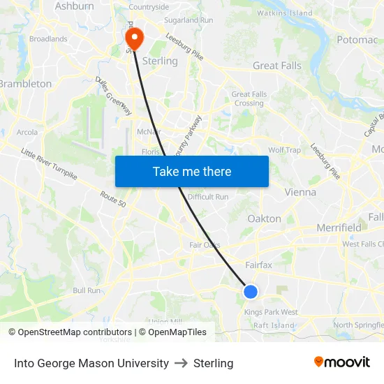 Into George Mason University to Sterling map