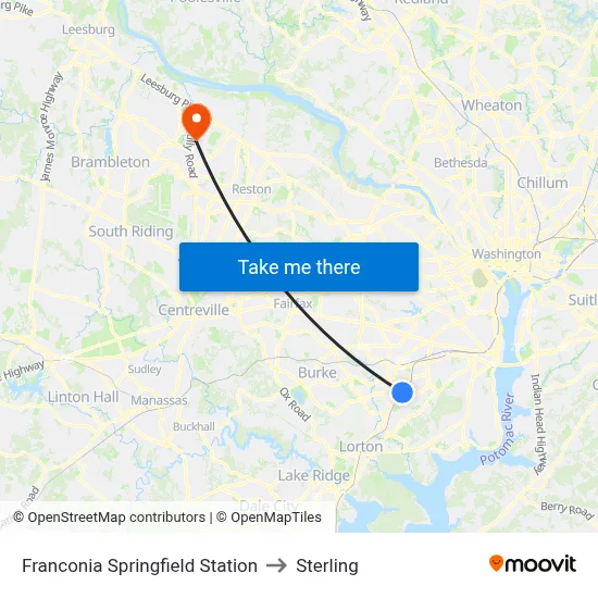 Franconia Springfield Station to Sterling map