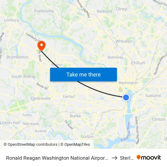Ronald Reagan Washington National Airport - Garage A to Sterling map