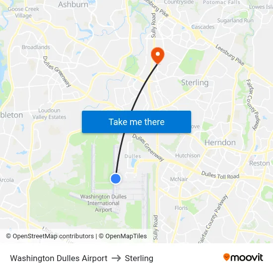 Washington Dulles Airport to Sterling map
