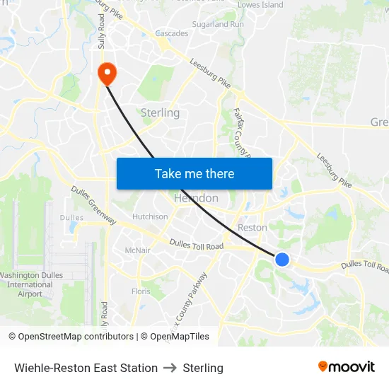 Wiehle-Reston East Station to Sterling map