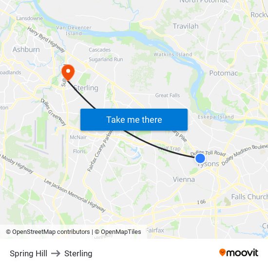 Spring Hill to Sterling map