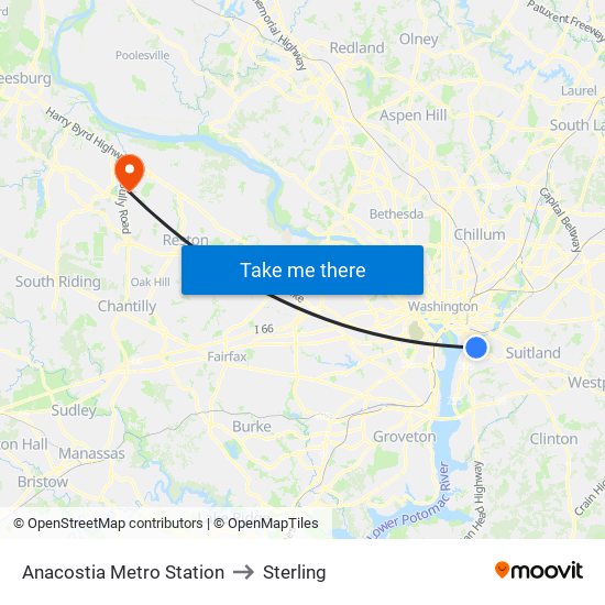 Anacostia Metro Station to Sterling map