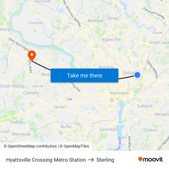 Hyattsville Crossing Metro Station to Sterling map