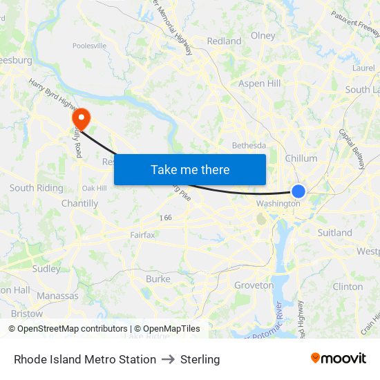 Rhode Island Metro Station to Sterling map