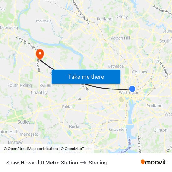 Shaw-Howard U Metro Station to Sterling map