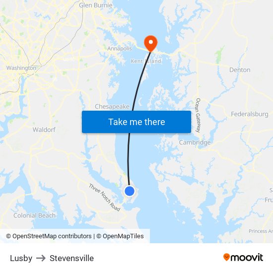 Lusby to Stevensville map