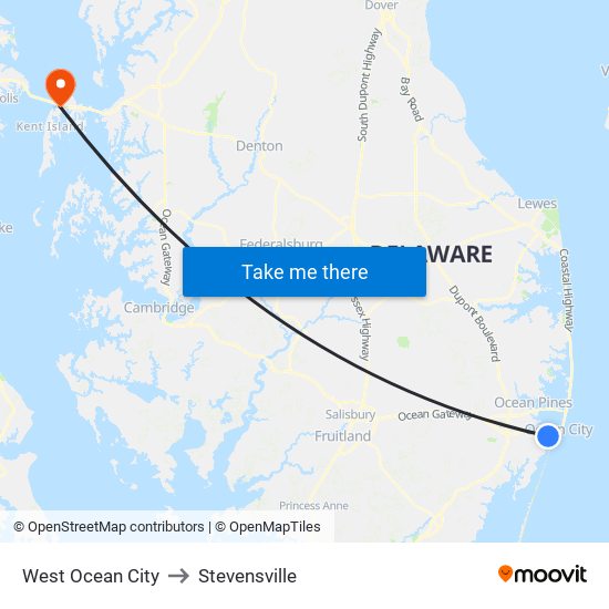 West Ocean City to Stevensville map