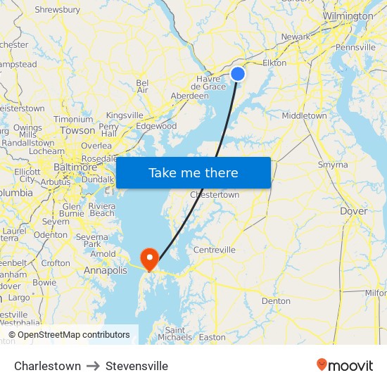 Charlestown to Stevensville map