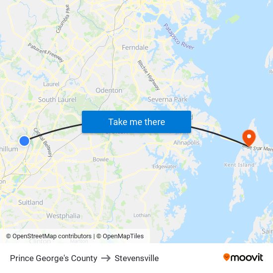 Prince George's County to Stevensville map