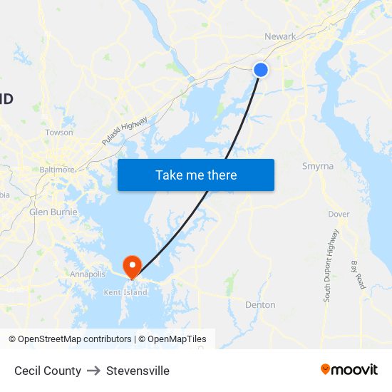 Cecil County to Stevensville map