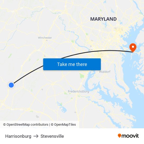 Harrisonburg to Stevensville map