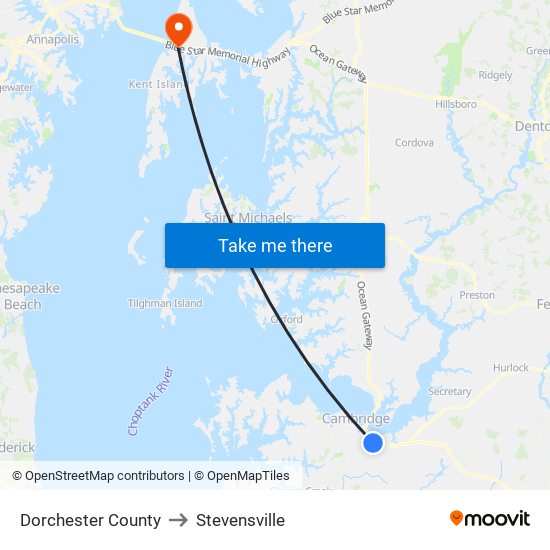 Dorchester County to Stevensville map