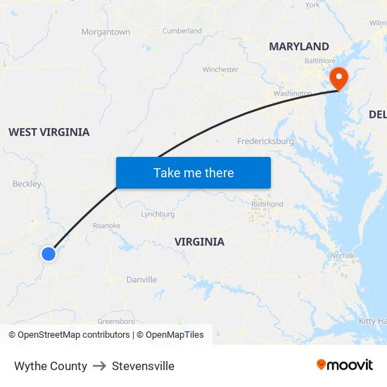 Wythe County to Stevensville map