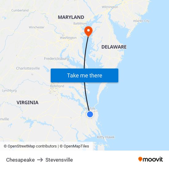 Chesapeake to Stevensville map