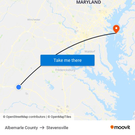 Albemarle County to Stevensville map