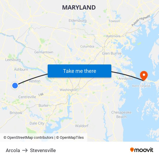 Arcola to Stevensville map