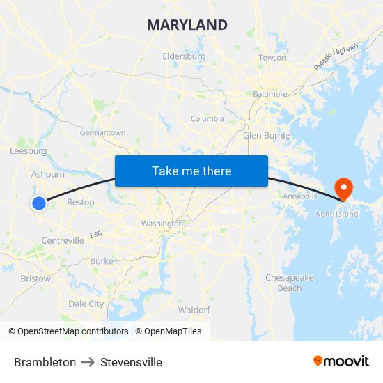 Brambleton to Stevensville map