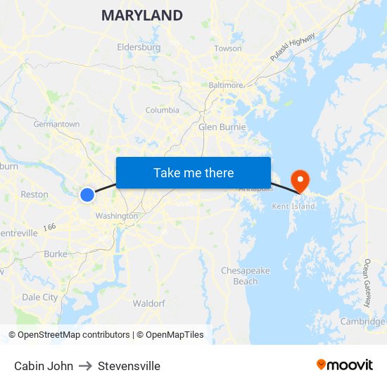 Cabin John to Stevensville map