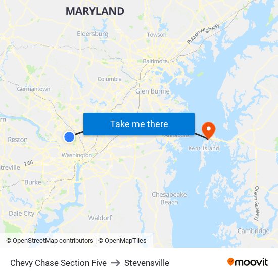 Chevy Chase Section Five to Stevensville map