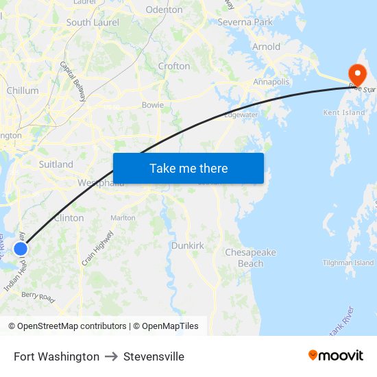 Fort Washington to Stevensville map