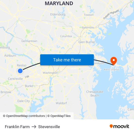 Franklin Farm to Stevensville map