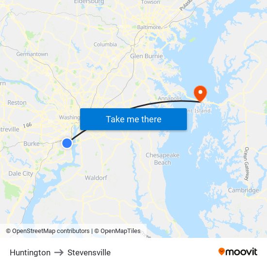 Huntington to Stevensville map