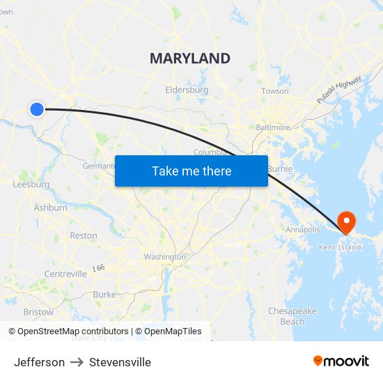 Jefferson to Stevensville map