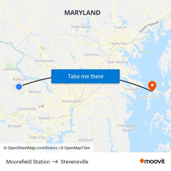 Moorefield Station to Stevensville map