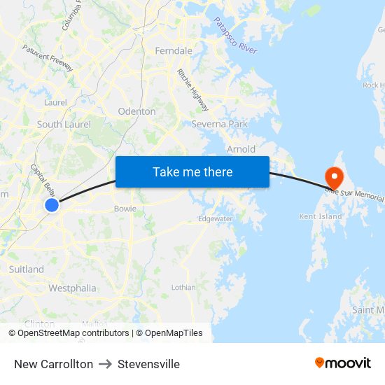 New Carrollton to Stevensville map