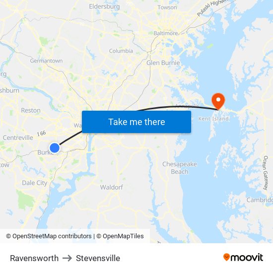 Ravensworth to Stevensville map