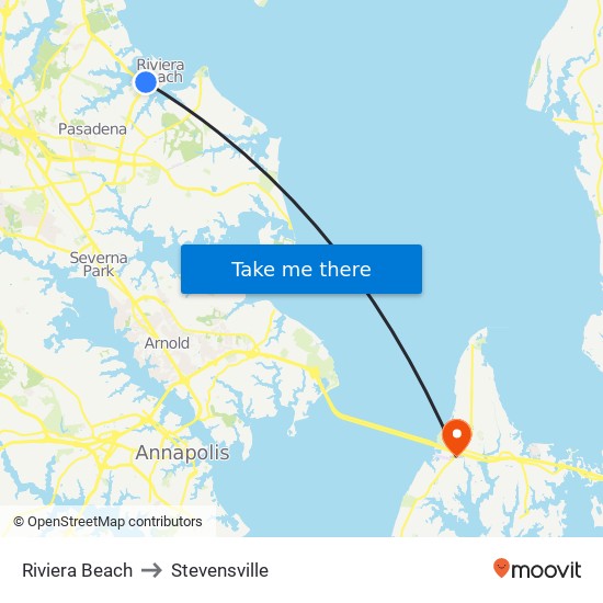 Riviera Beach to Stevensville map