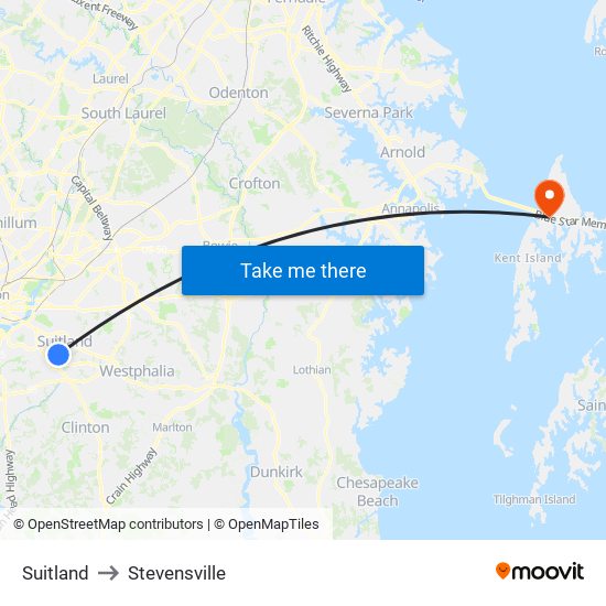 Suitland to Stevensville map