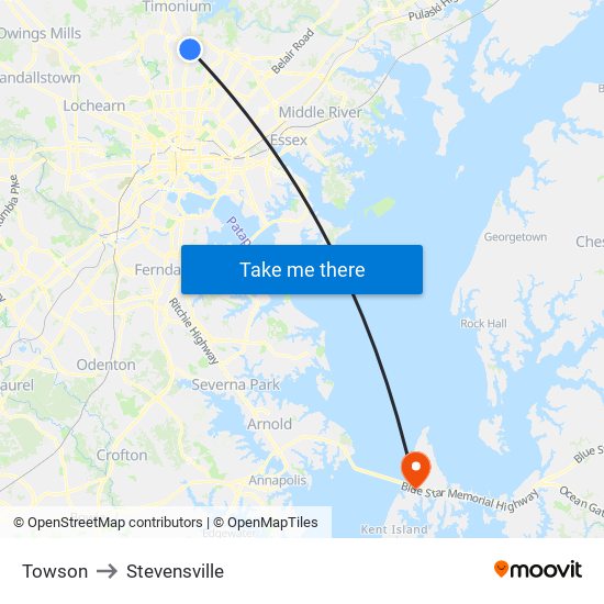 Towson to Stevensville map