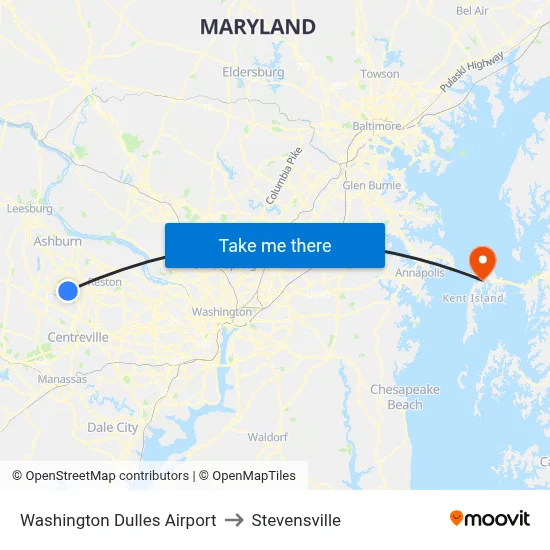 Washington Dulles Airport to Stevensville map