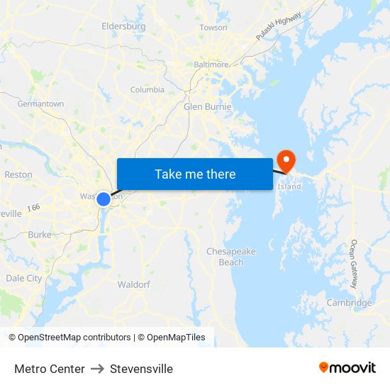 Metro Center to Stevensville map