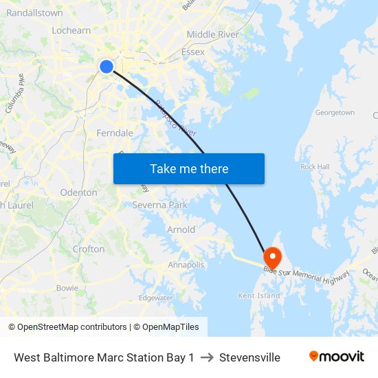 West Baltimore Marc Station Bay 1 to Stevensville map