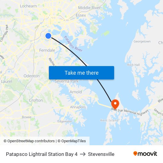 Patapsco Lightrail Station Bay 4 to Stevensville map