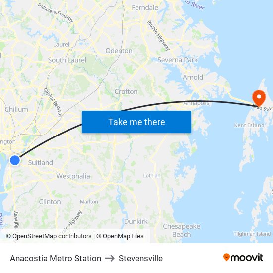 Anacostia Metro Station to Stevensville map